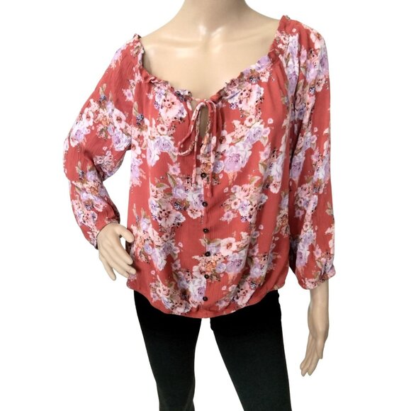Mason & Belle Floral Faux Button Bubble Crop Top Off-Shoulder Front Tie Size XL - Picture 2 of 7